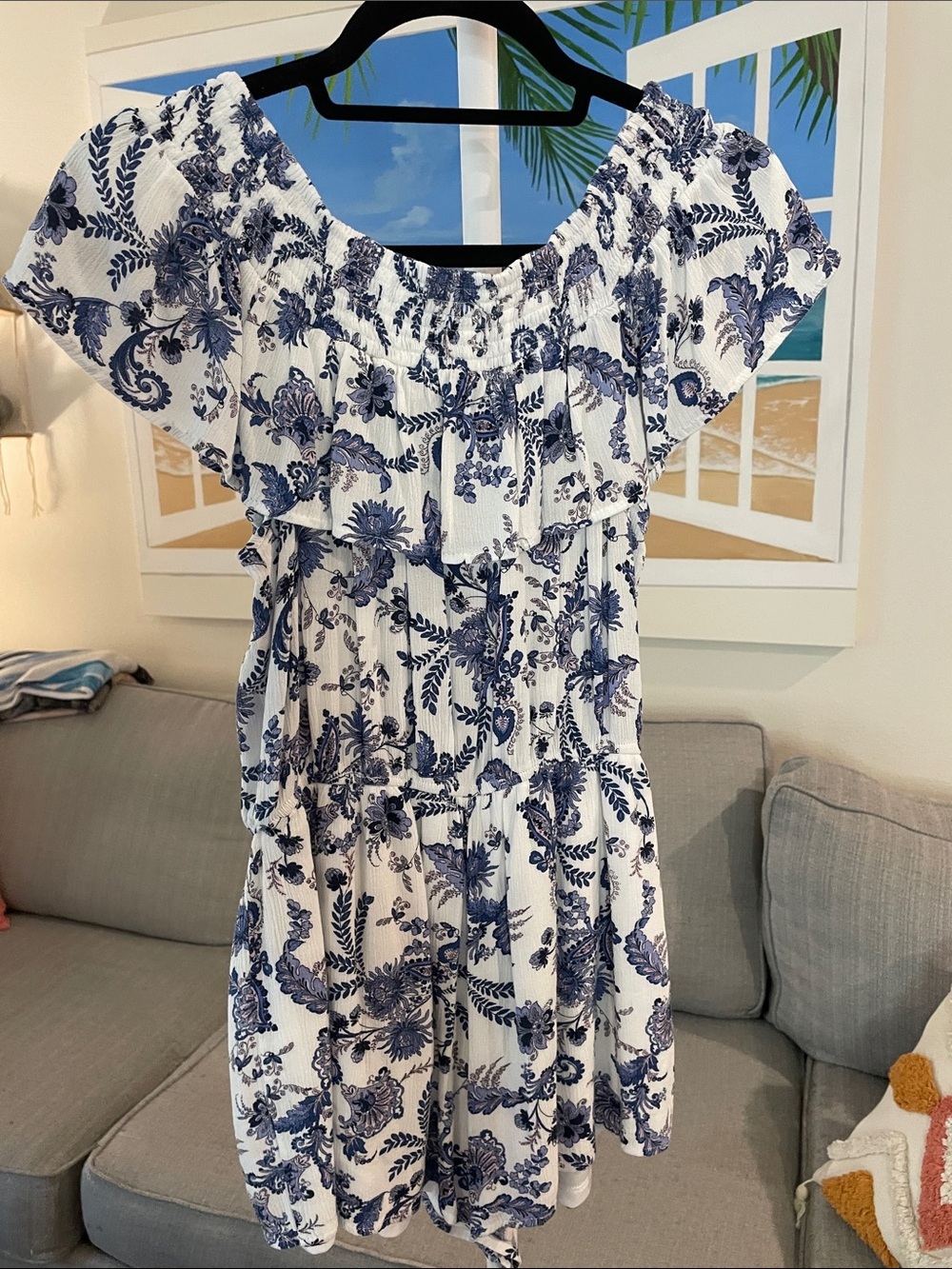 Band of Gypsies White and Blue Floral Ruffled Romper - Picture 3 of 6